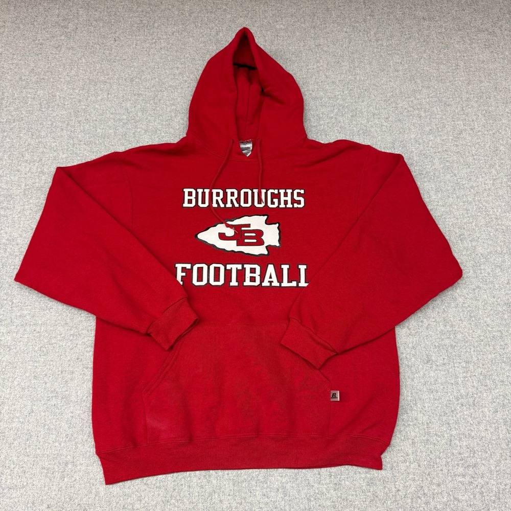 Russell Athletic Burroughs Football Hoodie Size Large Red Pullover Sweatshirt JB